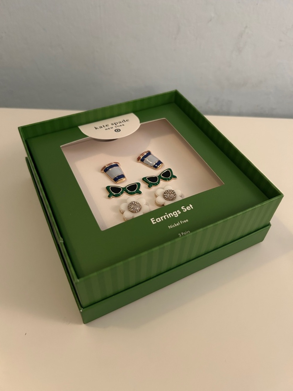 kate spade Green Sunglasses, White Flower & Blue Coffee Cup Earring Set - Picture 3 of 8